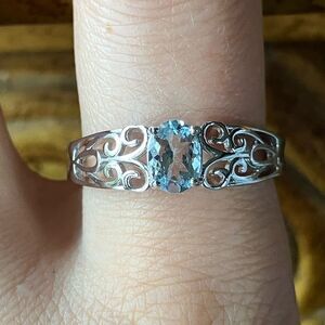 Natural Aquamarine Sterling Silver Ring Size 9.75